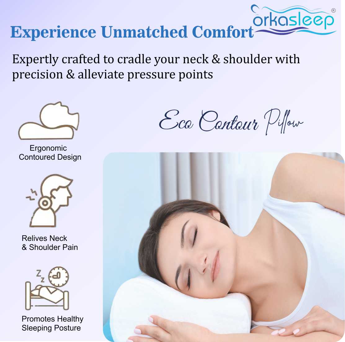 Orkasleep Eco Orthopedic Contour Neck Support Pillow for Sleeping, Neck & Shoulder Pain Memory Foam Solid Sleeping Pillow Pack of 1 view 8